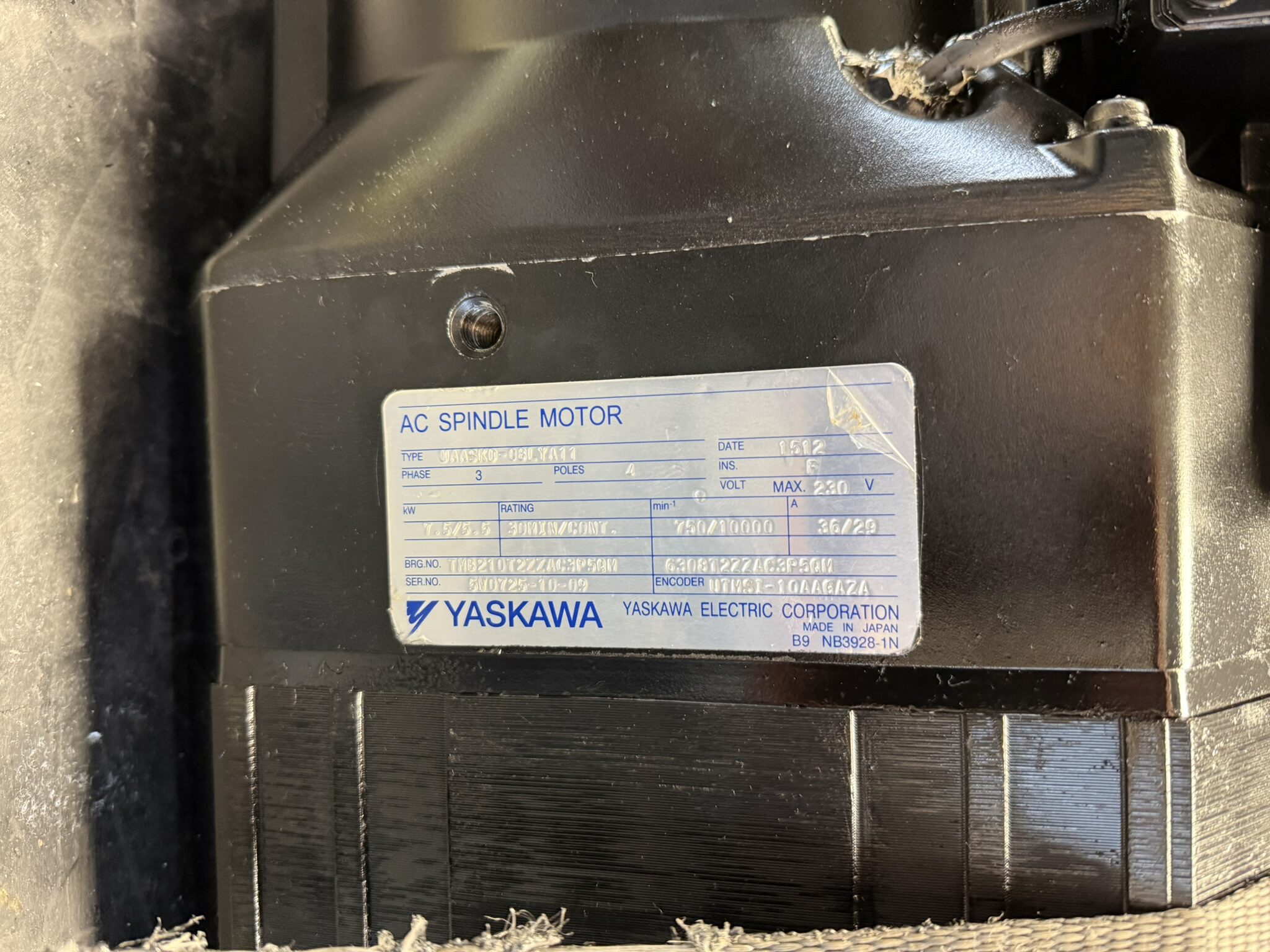 Yaskawa AC Spindle Motor UAASKD-08LYA11 Typenschild