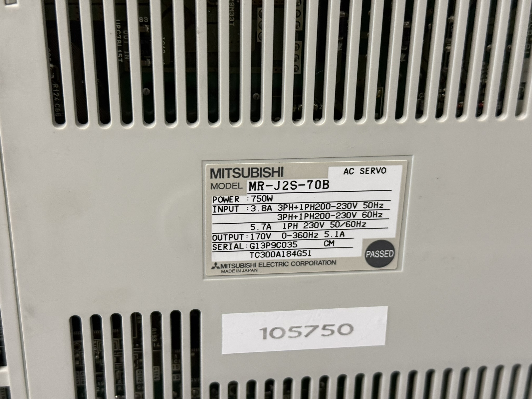 Mitsubishi MR-J2S-70B Servo Drive Unit Typenschild